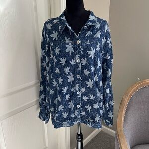 Coldwater Creek Blue Floral Jean Jacket